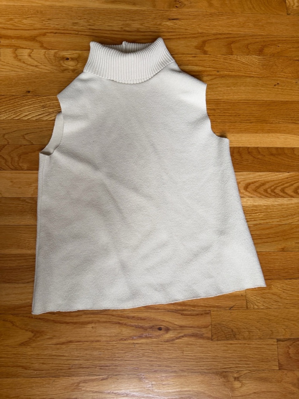 Zara Cream Ribbed Sleeveless Turtleneck